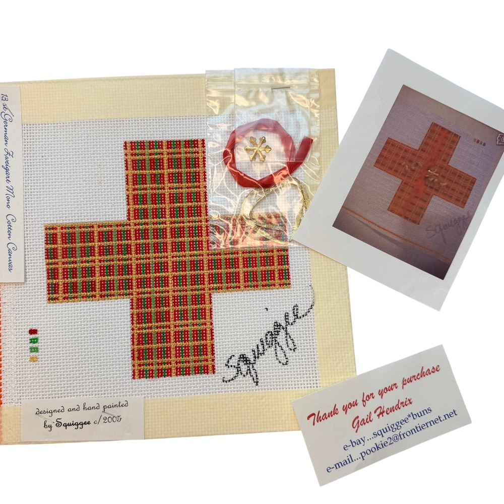 Squiggee 3D Christmas Present Needlepoint Canvas Tartan Plaid Ornament 2005